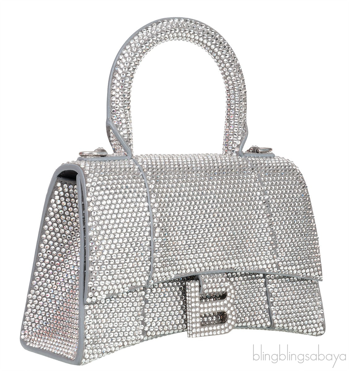 Silver Hourglass XS Rhinestone Suede Calfskin