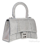 Silver Hourglass XS Rhinestone Suede Calfskin