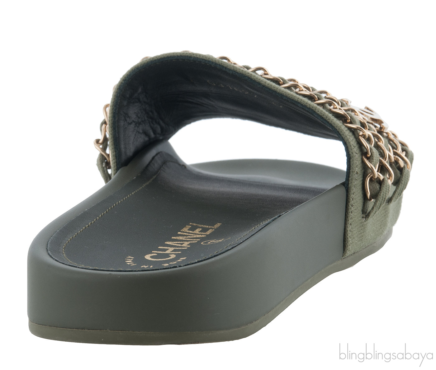 Olive Green Chain Slip-on Sandals