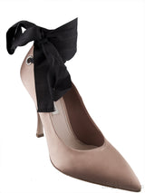 Nude Satin Black Strap Heels