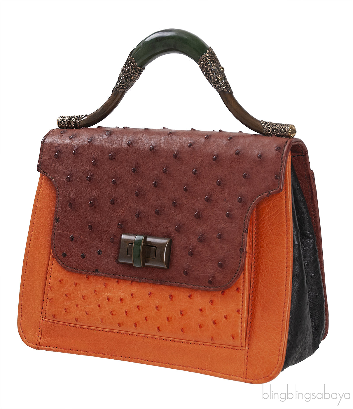 Tri-color Leather Top Handle Bag
