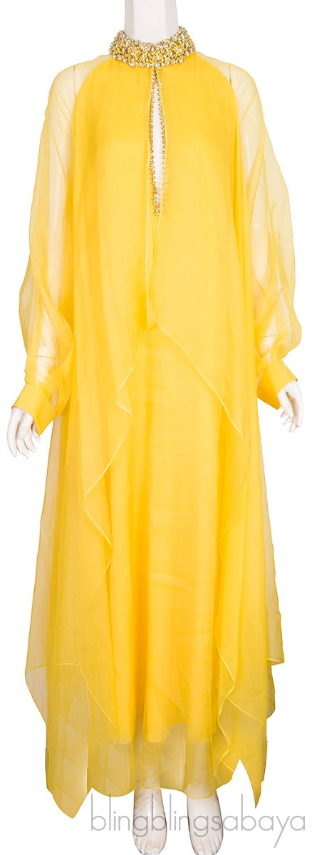 Long Silk Organdy Dress With Crystals