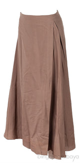 Brown Side Pleats Midi Skirt