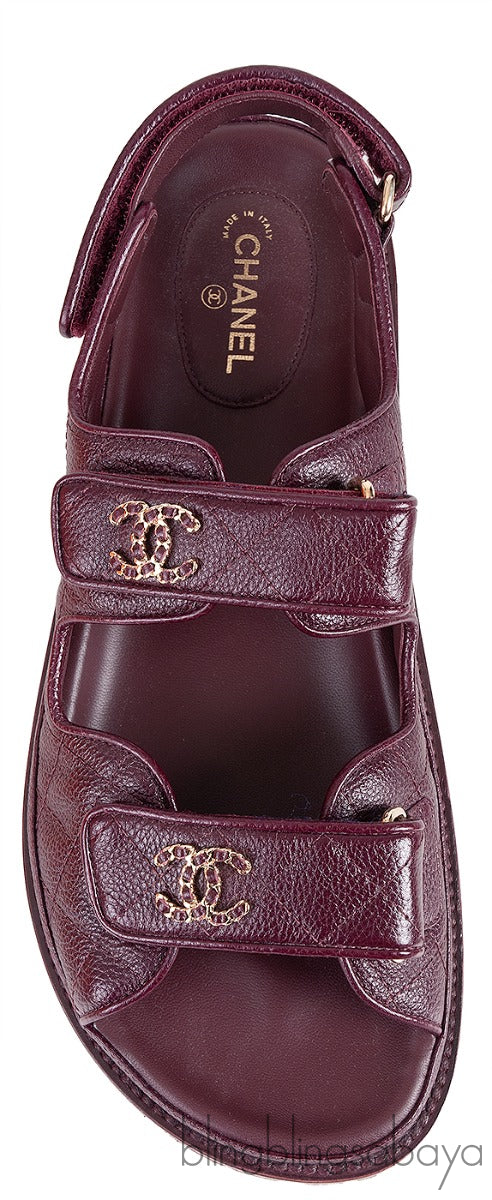Quilted Leather CC Velcro Burgundy Sandals