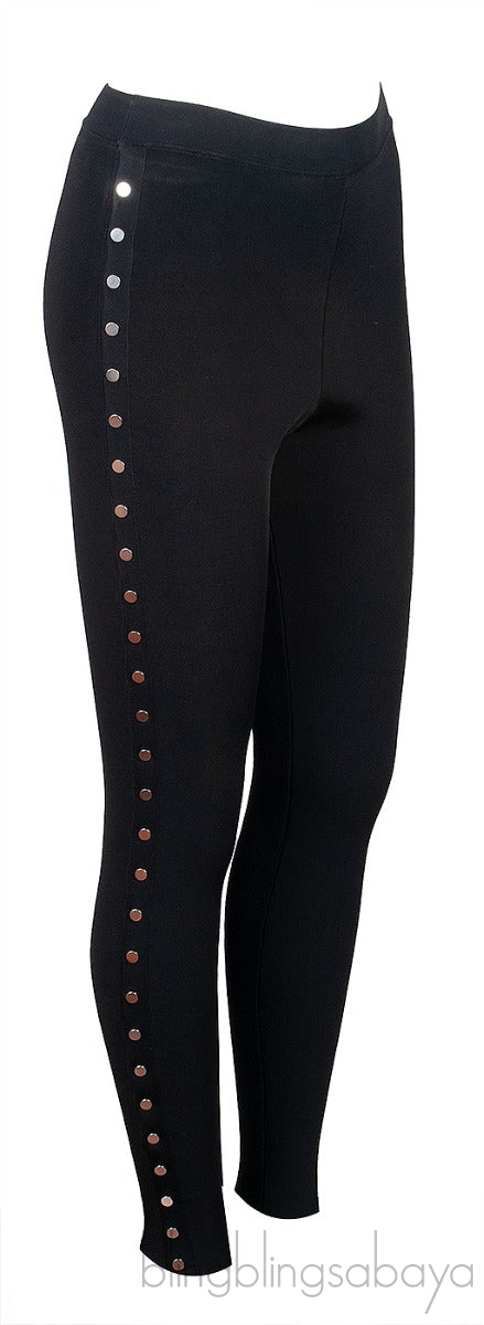Silver Metal Studs Black Leggings