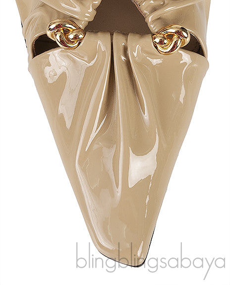 Beige Patent Leather Bunny Mules