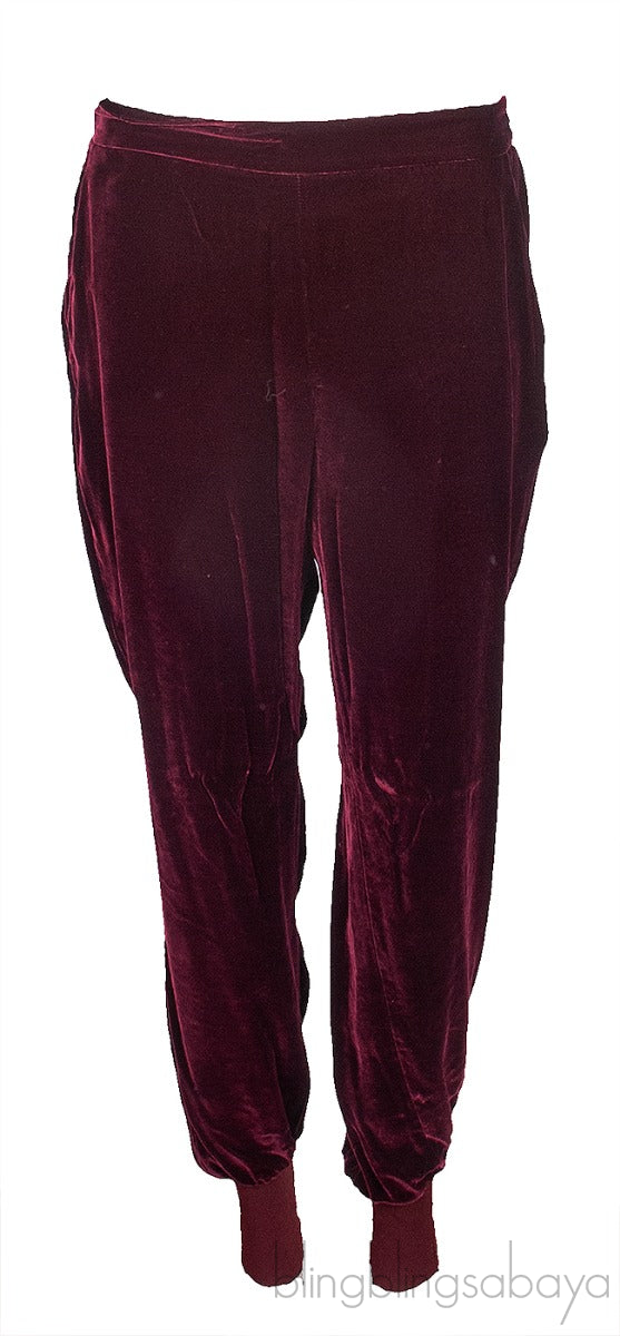 Burgundy Lace Trim Velvet Jacket & Jogger Set