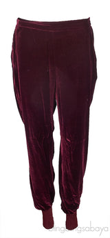 Burgundy Lace Trim Velvet Jacket & Jogger Set