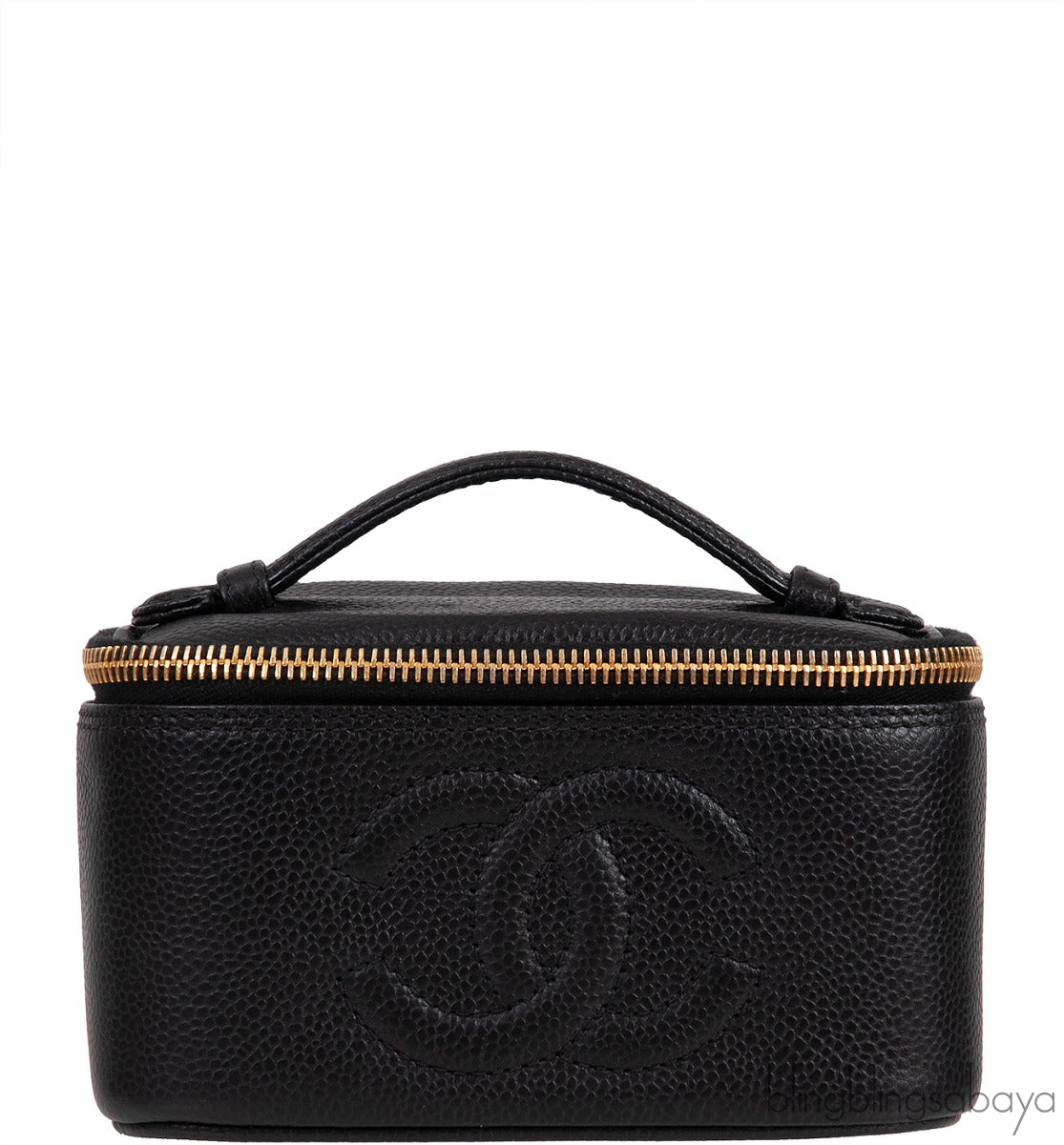 Chanel Vintage CC Black Caviar Mini Makeup Bag
