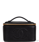 Chanel Vintage CC Black Caviar Mini Makeup Bag