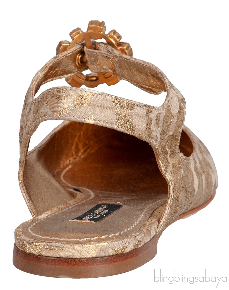Dolce & Gabbana Metallic Gold Pointed Toe Flat Shoes