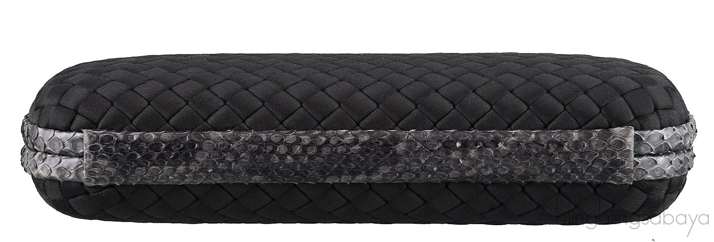 Black Intrecciato Snake Trim Clutch