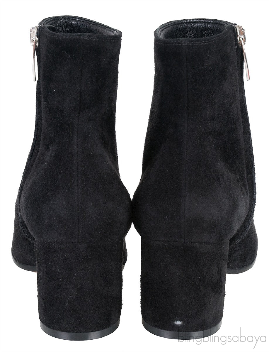 Black Suede Stacked Heels  Ankle Boots