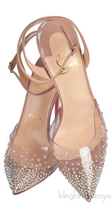 Nude PVC Crystal Slingback Heels