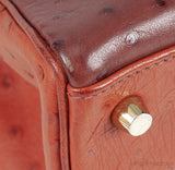 Kelly 32 Ghillies Rouge H Sunset and Brique Ostrich Bag
