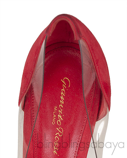 Red Suede PVC Plexi Pump
