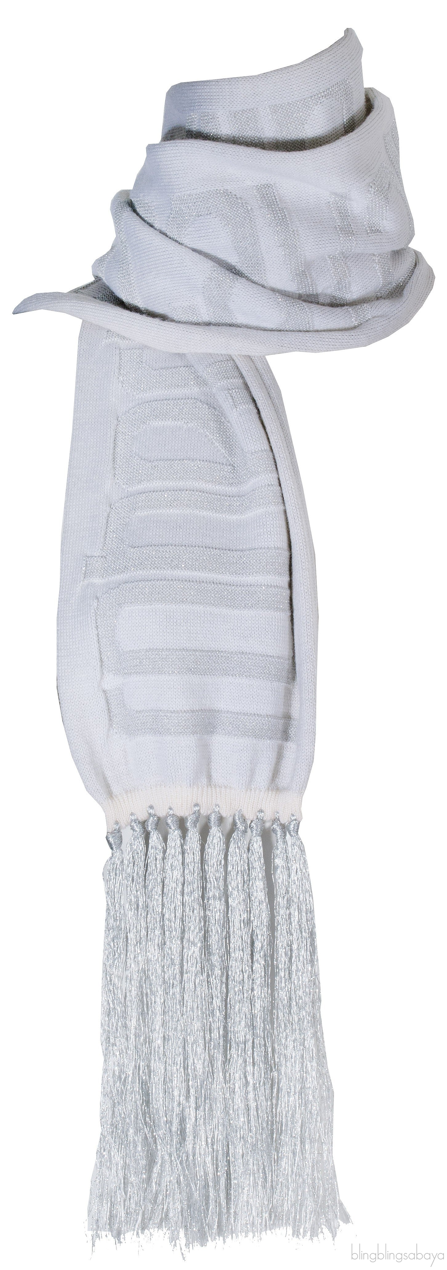 Fringed Silver Metallic Scarf
