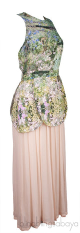 Green Printed & Beige Maxi Dress
