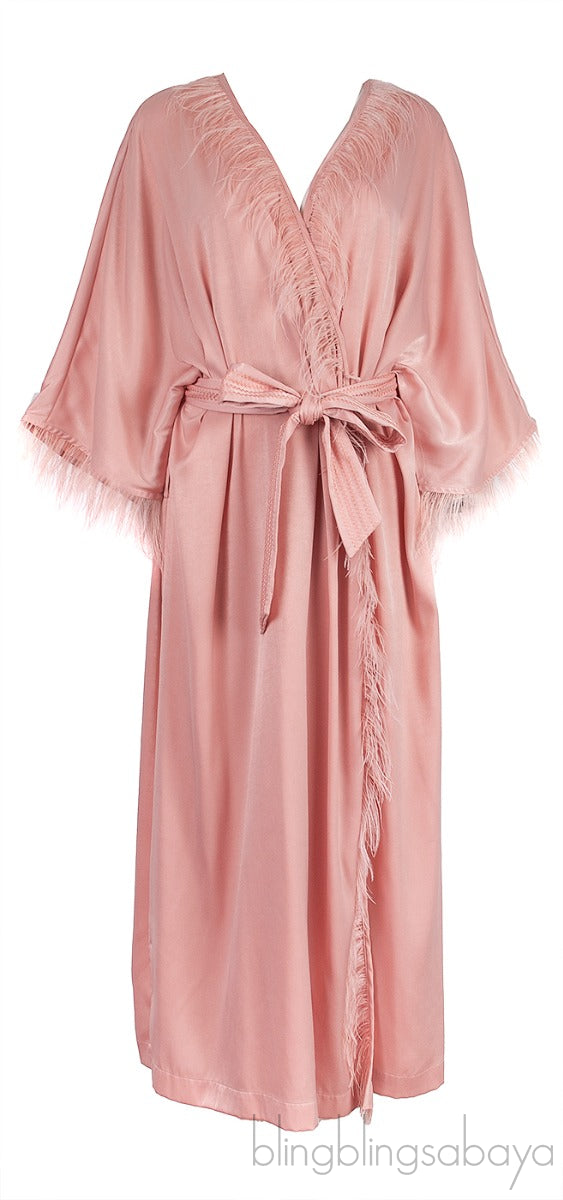Laura Feather-trimmed Charmeuse Robe