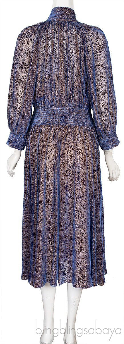 Blue Velvet Self-tie Neck Midi Dress