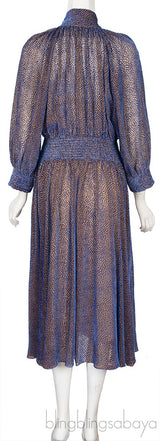 Blue Velvet Self-tie Neck Midi Dress
