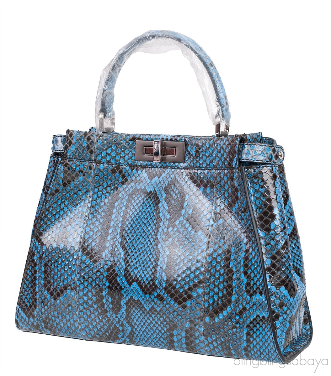 Peekaboo Medium Blue Python Bag
