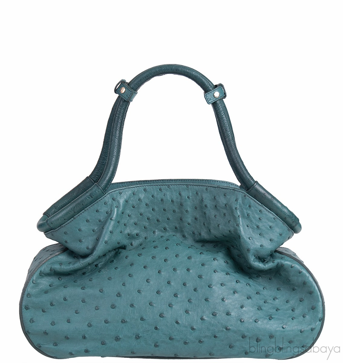 Yves Saint Laurent Green Ostrich Top Handle Bag