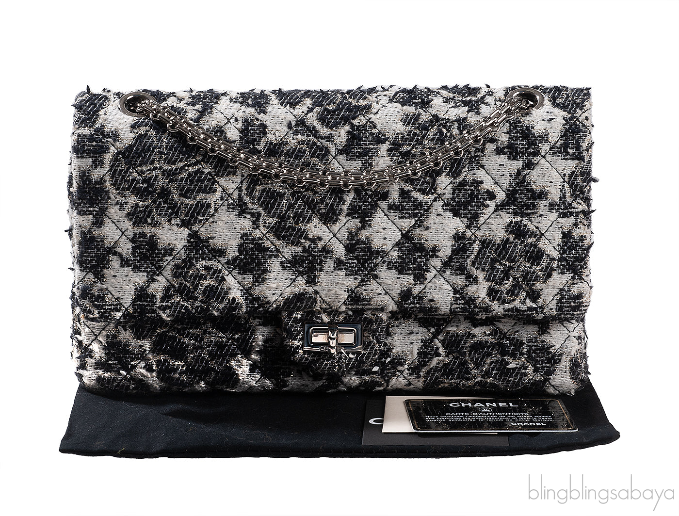 Chanel 2.55 Reissue Camellia Tweed Black and White Flap Bag