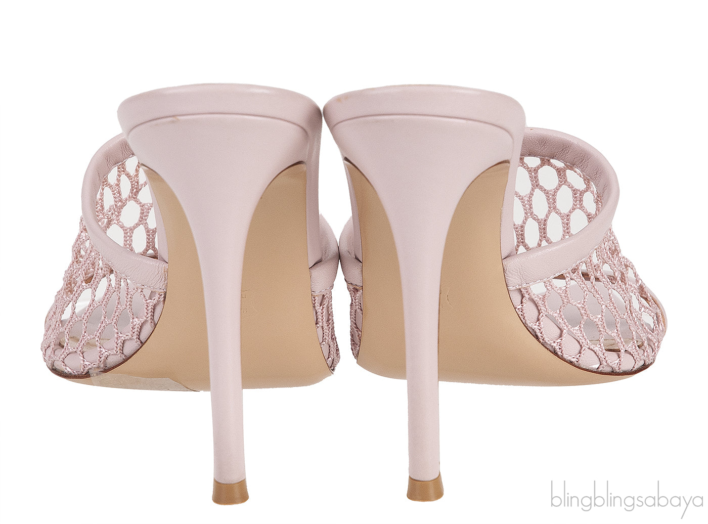 Pink Fishnet Leather Trimmed Mules