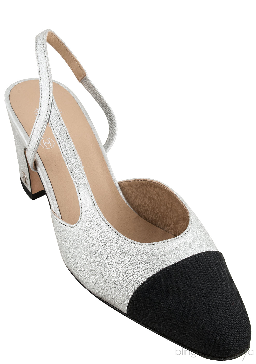 Silver Metallic Cap Toe Slingback