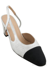 Silver Metallic Cap Toe Slingback
