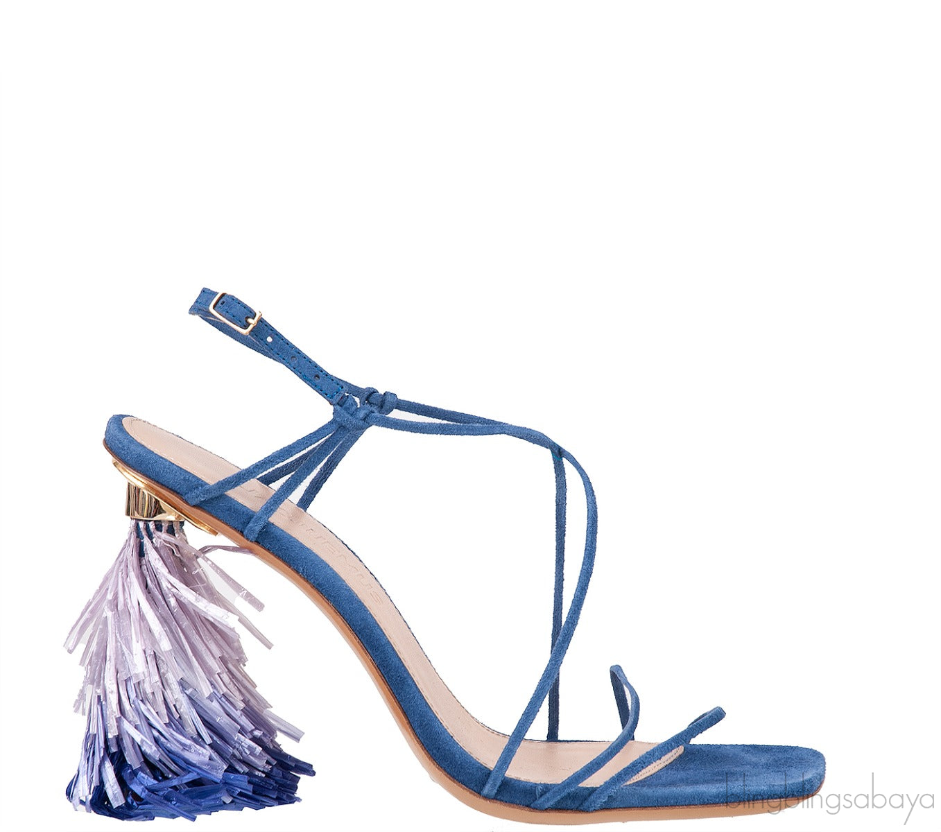Jacquemus Blue Raffia Pompom Heel Suede Sandals