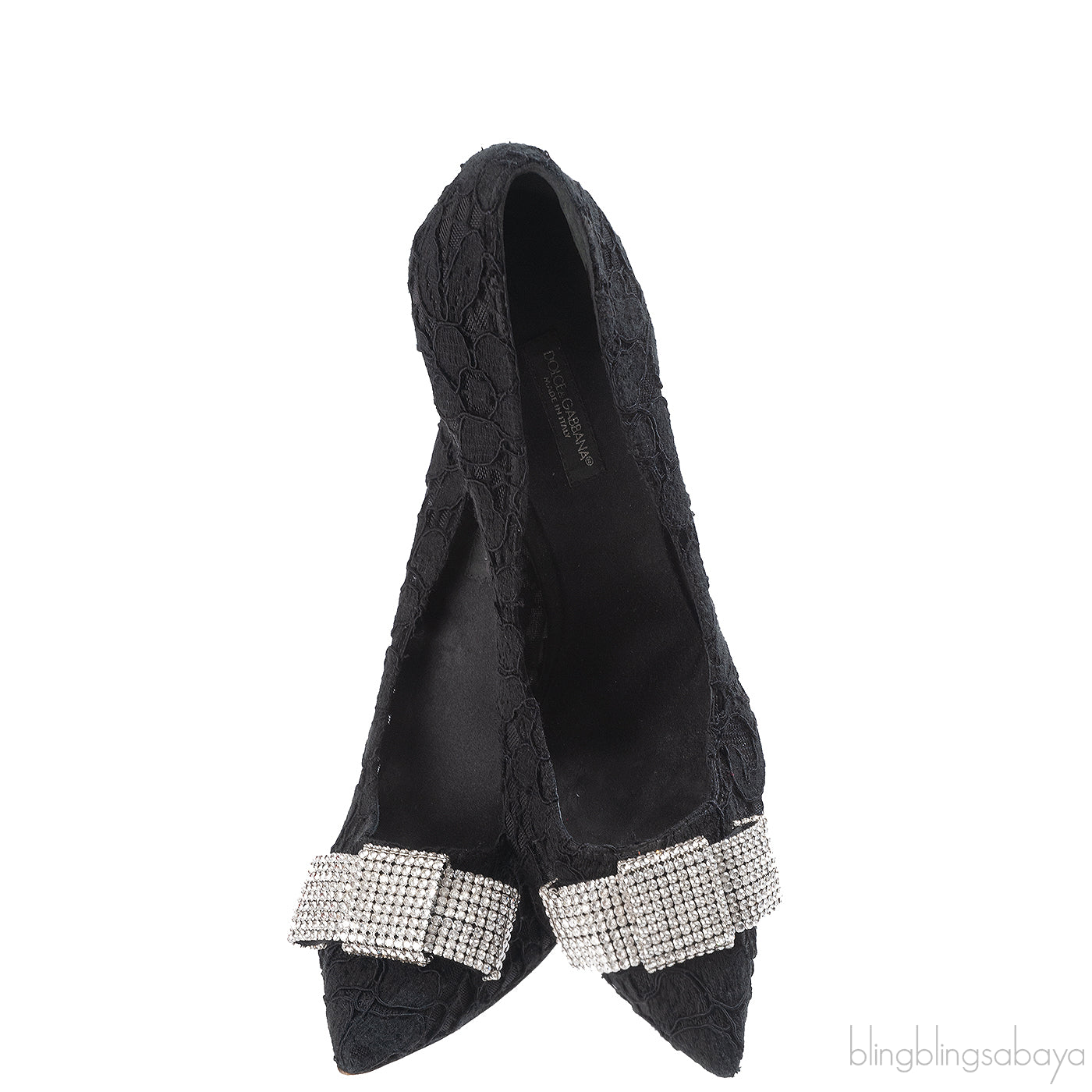 Dolce & Gabbana Black Lace Crystal Bow Heels