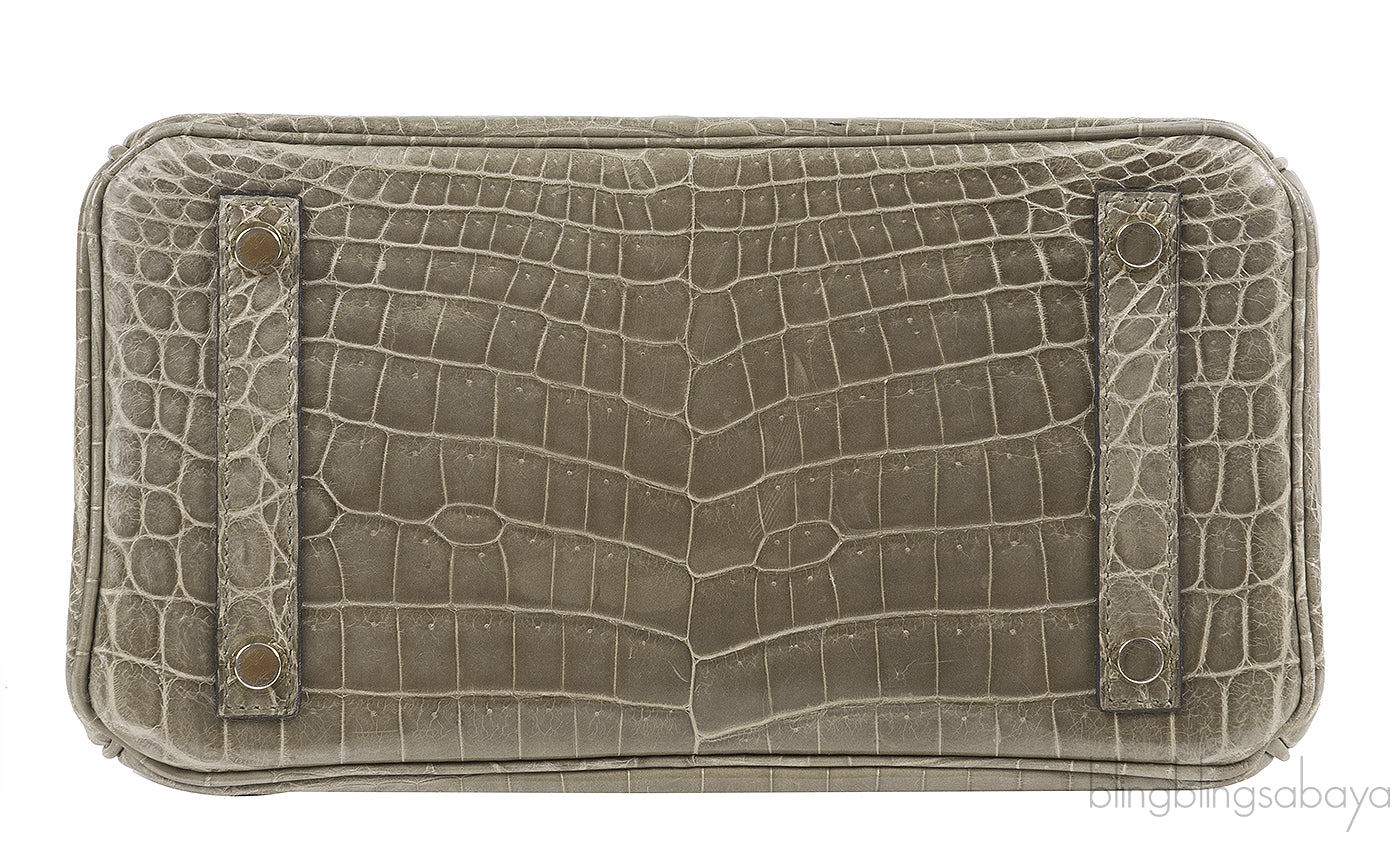 Hermes Birkin 25 Gris Tourterelle Crocodile GHW