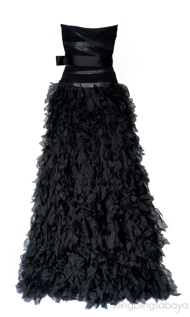 Black Silk Chiffon Strapless Dress