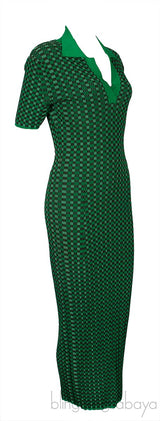 Green Knitted Checkered Maxi Dress