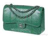 Chanel Classic Jumbo CC Emerald Green Python Flap Bag