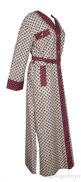Off-White Burgundy Floral Print Belted Dress