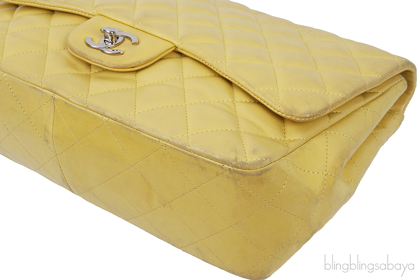 Yellow Quilted Classic Jumbo Flap Bag PHW