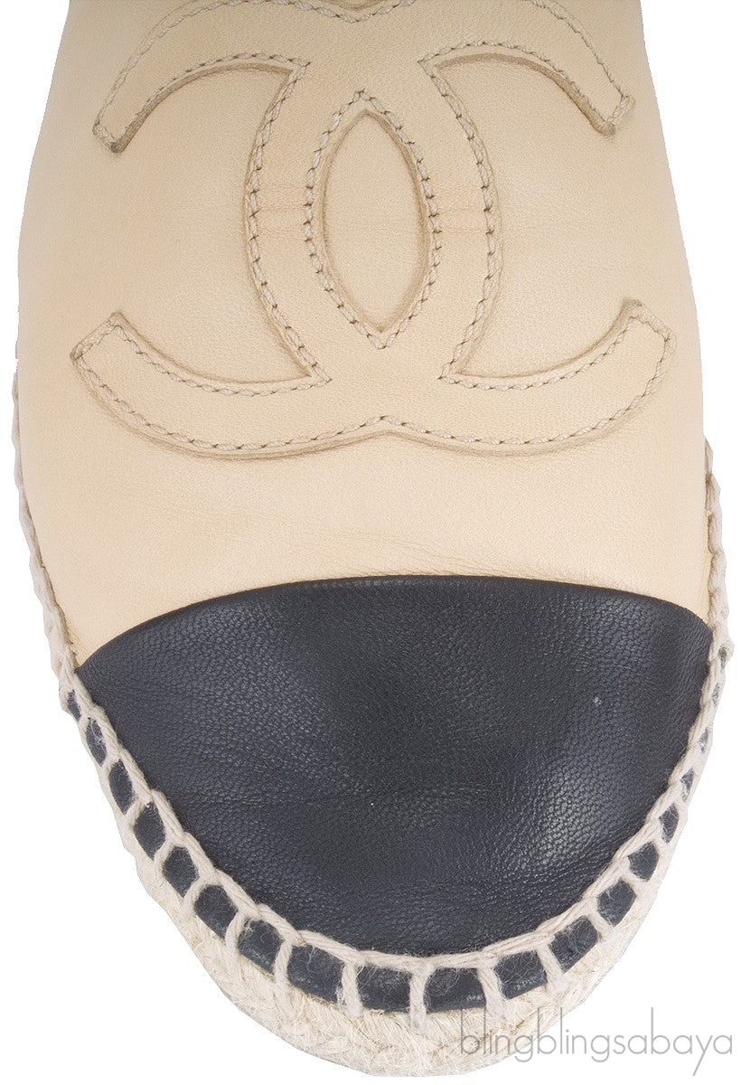 CC Beige & Black Leather Espadrille