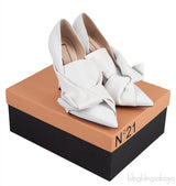 Nº21 WHITE LEATHER KNOT POINTED TOE SHOES