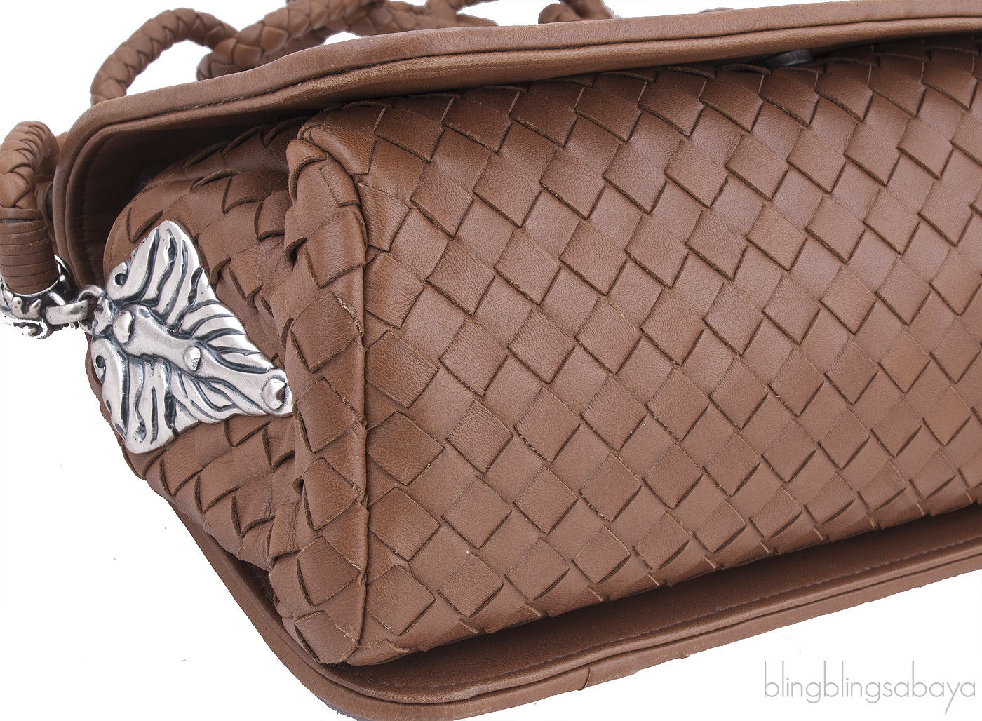 Brown Intrecciato Floral Chain Handle Bag