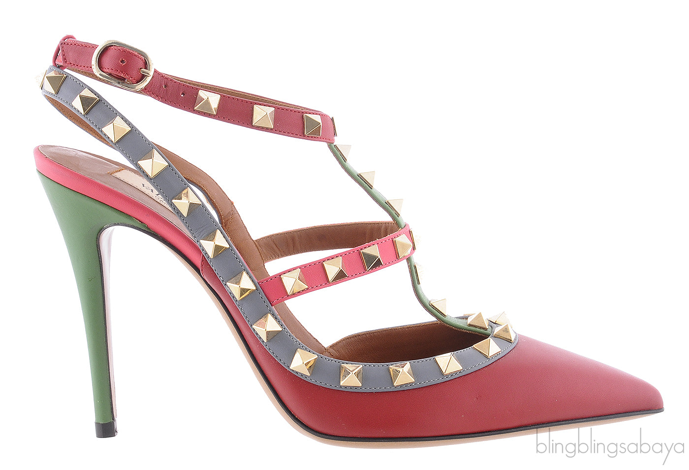 Red Multicolor Strap Rockstud Pump