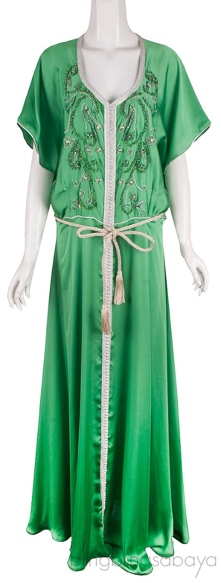 Green Bead & Crystal Embellished Moroccan Kaftan