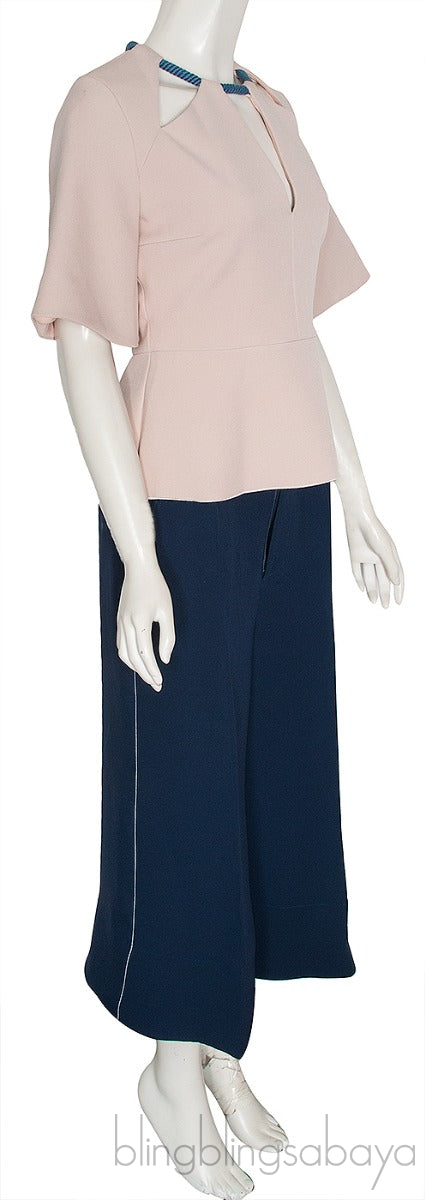 Peplum Blouse & Blue Wide Leg Trouser
