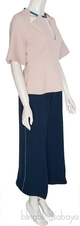 Peplum Blouse & Blue Wide Leg Trouser