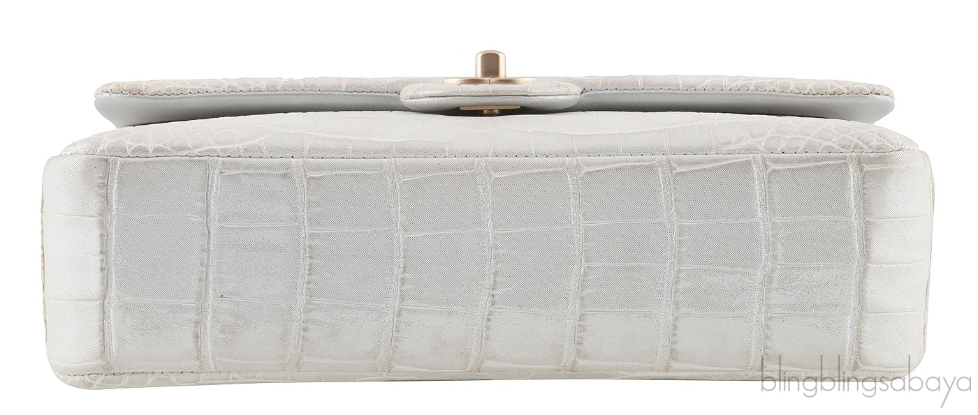 Silver Alligator Medium Flap Bag
