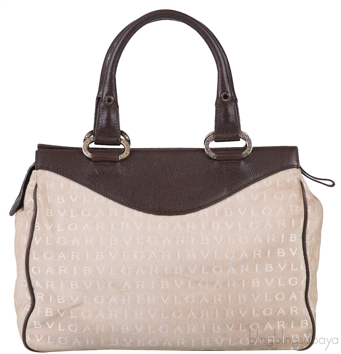 Logomania Beige Canvas Brown Leather Trim Bag