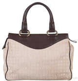 Logomania Beige Canvas Brown Leather Trim Bag