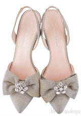 Oscar dela Renta Silver Gold Bow Slingback Heels